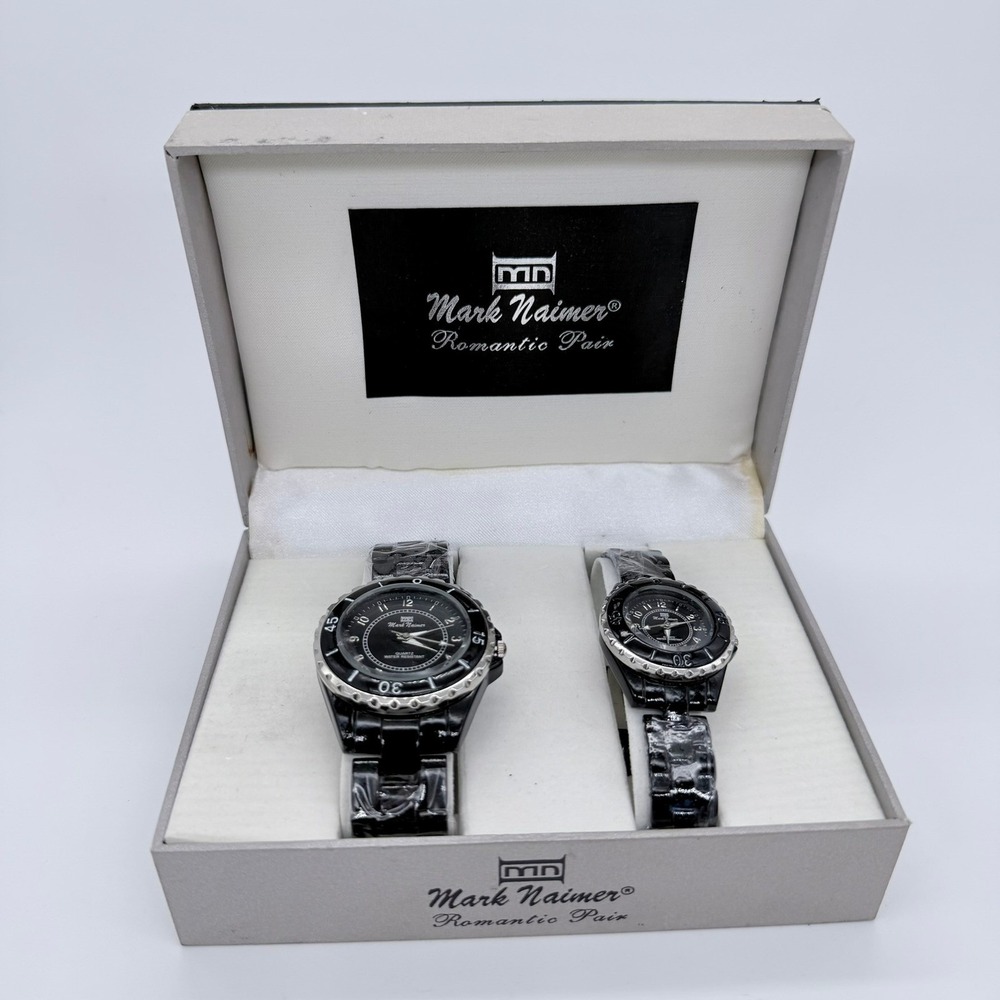 Mark Naimer Romantic Pair Unisex Quartz Stainless Steel Black Watch Set 3208G L